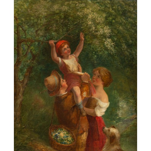 195 - EDWARD JOHN COBBETT (1815 - 1899) OIL PAINTING ON CANVAS The Apple Blossoms, father and mother holdi... 