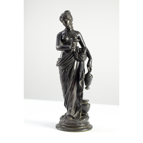 47 - DARK PATINATED BRONZE FIGURE OF HEBE, modelled with jug and cup, on a moulded circular base, 13 ½” (... 