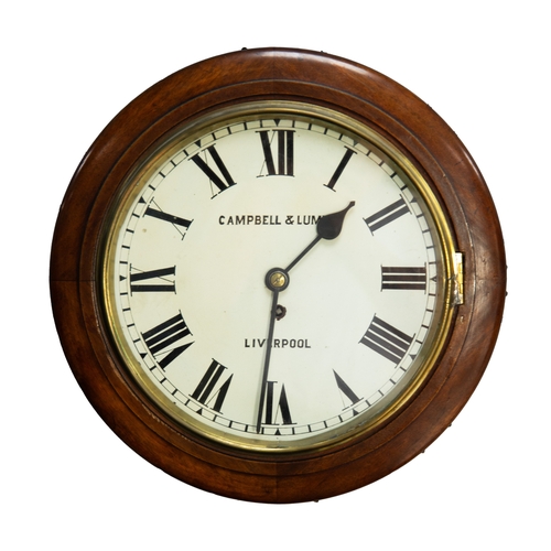 35 - CAMPBELL & LUMBY, LIVERPOOL MAHOGANY FRAMED WALL CLOCK WITH SUBSIDIARY TAVERN CLOCK WALL BRACKET... 