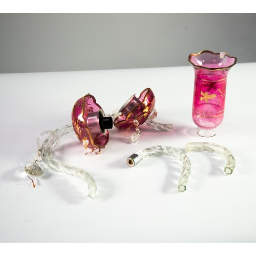 60 - MURANO RUBY AND CLEAR GLASS EIGHT BRANCH ELECTROLIER, badly damaged, now suitable for spares and rep... 