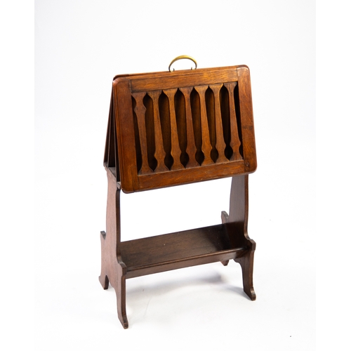 101 - EARLY 20TH CENTURY OAK DOUBLE SIDED COMBINED PERIODICAL RACK, with hinged slatted sides and book rac... 