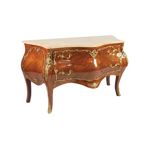 104 - LOUIS XVI STYLE KINGWOOD AND GILT METAL MOUNTED TWO DRAWER BOMBE COMMODE with deeply serpentine fron... 