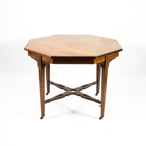 93 - JAs SHOOLBRED & Co, EDWARDIAN LINE INLAID MAHOGANY CENTRE TABLE, the octagonal top above a confo... 