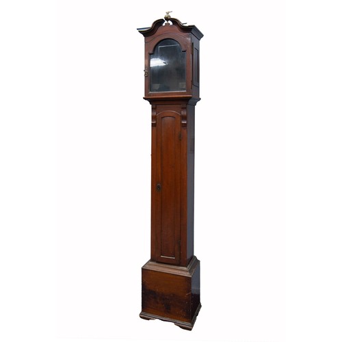 23 - EARLY TWENTIETH CENTURY WALNUT LONGCASE CLOCK CASE, with brass eagle and ball finial to the swan nec... 