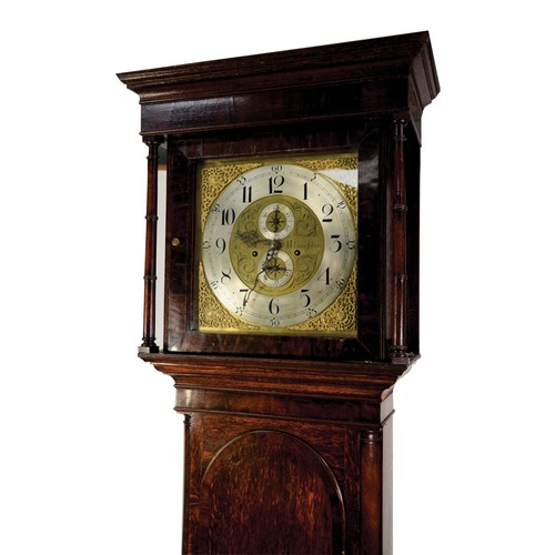 25 - EIGHTEENTH CENTURY OAK AND MAHOGANY CROSSBANDED LONGCASE CLOCK SIGNED ABR(AHA)M FELL, ULVERSTON, the... 