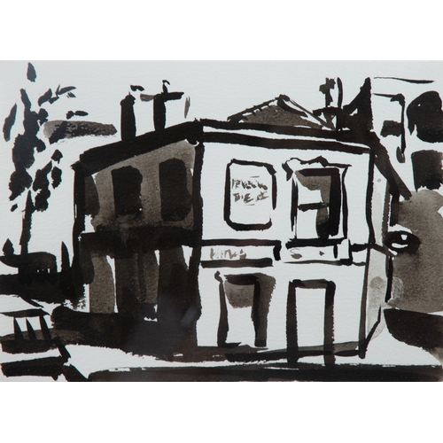 183 - LIAM SPENCER (b.1964) MONOCHROME INK SKETCH Peveril of the Peak public house, ManchesterSigned title... 