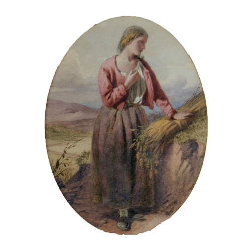 198 - ATTRIBUTED TO JOHN JAMES HILL (1811-1882)WATERCOLOUR, OVAL Female figure with wheat sheafUnsigned, p... 
