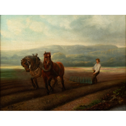 207 - FLEMISH SCHOOL (Nineteenth Century) OIL PAINTING ON CANVAS Landscape with a young farm-hand driving ... 