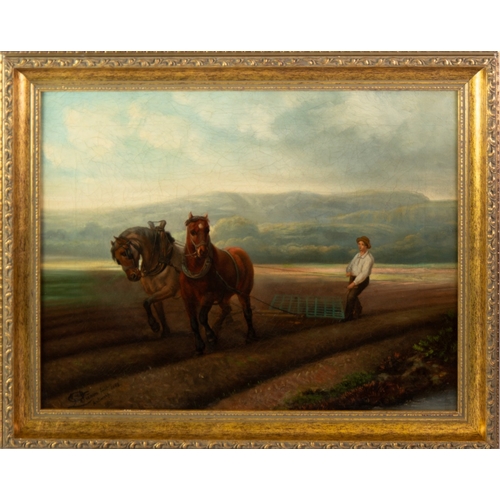 207 - FLEMISH SCHOOL (Nineteenth Century) OIL PAINTING ON CANVAS Landscape with a young farm-hand driving ... 