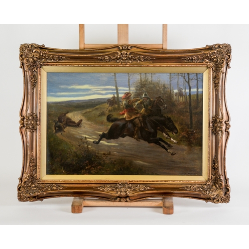 209 - GEORGE DERVILLE ROWLANDSON (b.1861) OIL PAINTING ON CANVAS CIVIL WAR subject with a ROYALIST on hors... 