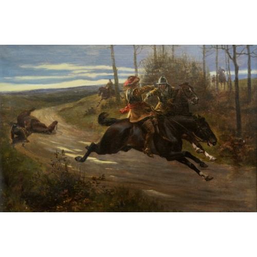 209 - GEORGE DERVILLE ROWLANDSON (b.1861) OIL PAINTING ON CANVAS CIVIL WAR subject with a ROYALIST on hors... 