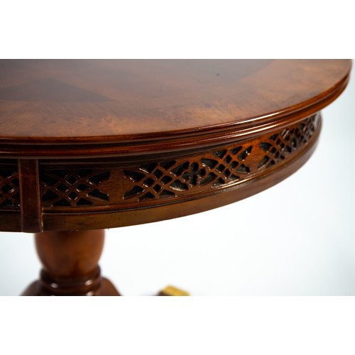 74 - REGENCY STYLE MAHOGANY LOW CIRCULAR CENTRE TABLE, with crossbanded and burr walnut broad border, bli... 