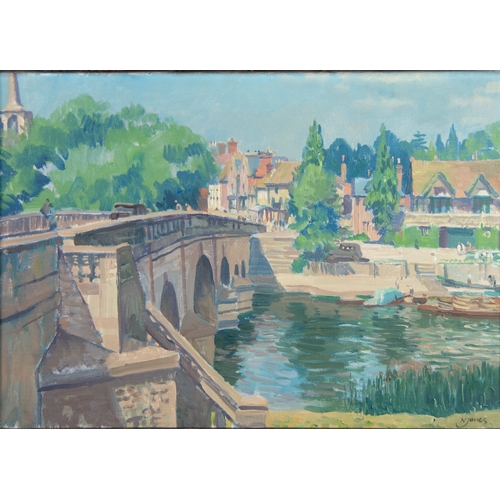 240 - NORMAN THOMAS JANES RWS RE RSMA (1892-1980) OIL ON CANVAS'Henley Bridge’, signed lower right, Jamesa... 