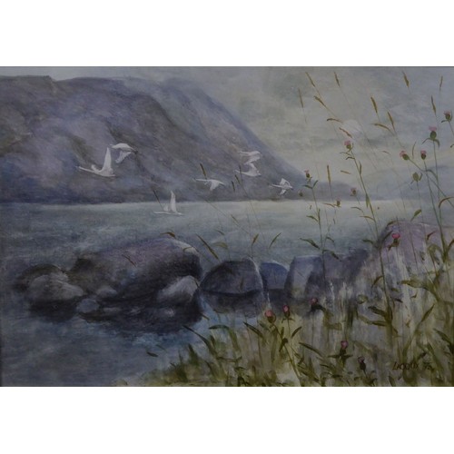 196 - JOHN LACOUX (1930 - 2008)OIL PAINTING ON BOARD Flight of swans over WastwaterSigned and dated (19)75... 
