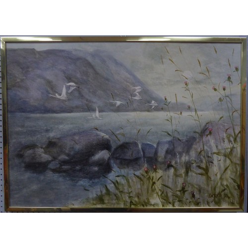 196 - JOHN LACOUX (1930 - 2008)OIL PAINTING ON BOARD Flight of swans over WastwaterSigned and dated (19)75... 