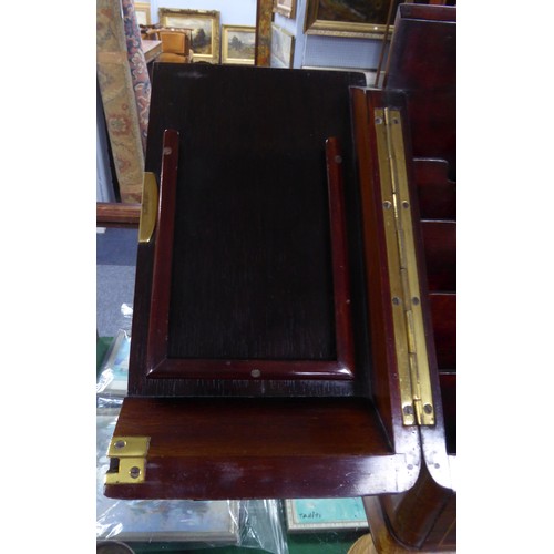 42 - EDWARDIAN INLAID ROSEWOOD STATIONERY BOX, with sloping front, opening to the centre to reveal an int... 