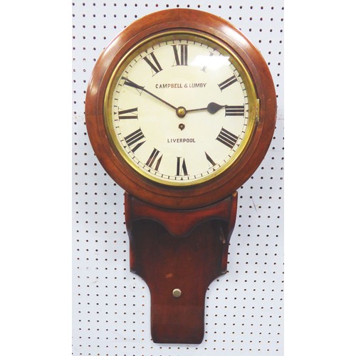 35 - CAMPBELL & LUMBY, LIVERPOOL MAHOGANY FRAMED WALL CLOCK WITH SUBSIDIARY TAVERN CLOCK WALL BRACKET... 