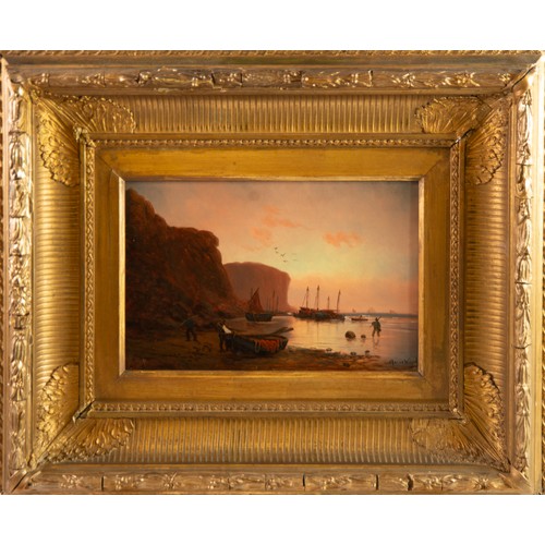 211A - CHARLES CALEB WARD (1831 - 1896) OIL PAINTING ON CANVAS Fishermen coming ashore from a beached rowin... 