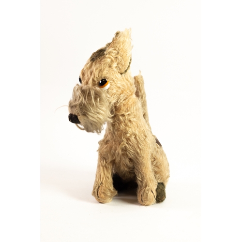 399 - CHAD VALLEY VINTAGE BLOND PLUSH SEATED SCOTTIE DOG seated pose with erect tail, glass eyes, stitched... 