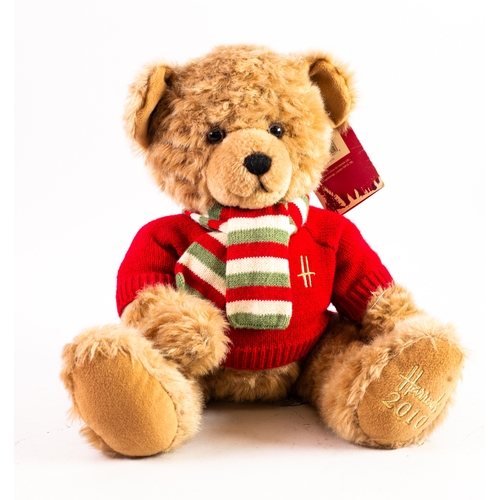 408 - HARRODS 2010 ARCHIE CHRISTMAS BEAR in red jumper and stripey scarf, Harrods tag in left ear, approxi... 