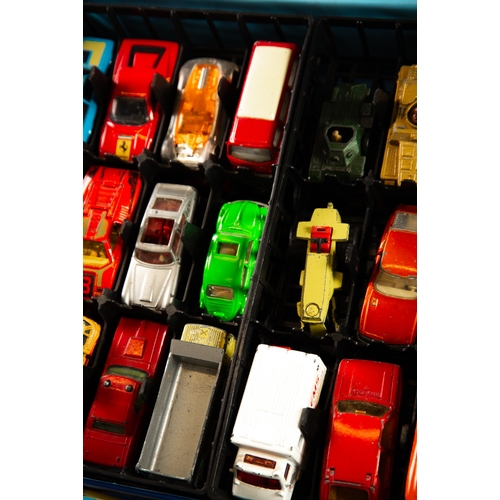 387 - MATCHBOX VINTAGE CARRY CASE with four internal black plastic trays (fair condition); with FOURTY-EIG... 