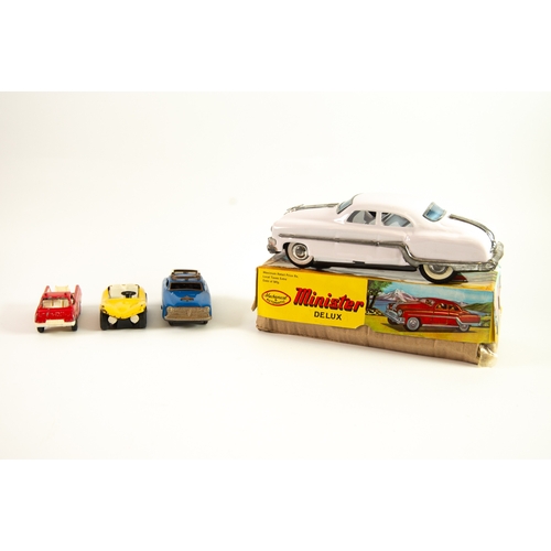 390 - MINISTER DELUX BOXED TIN PLATE AMERICAN STYLE SALOON CAR in white, friction powered, pictorial box f... 