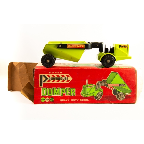 373 - MARX TOYS BOXED SUPER POWERHOUSE VINTAGE ROCKER DUMP TRUCK, yellow/lime green, fair condition, lacks... 