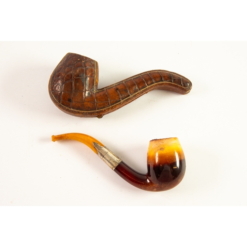 92 - LATE VICTORIAN POLISHED MEERSCHAUM SCROLL SHAPED TOBACCO PIPE, shading from cream to brown with hall... 