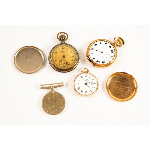 455 - ENGLISH MAKE EARLY 20TH CENTURY GOLD-PLATED HUNTER CASED POCKET WATCH, keyless 15 jewels movement (w... 