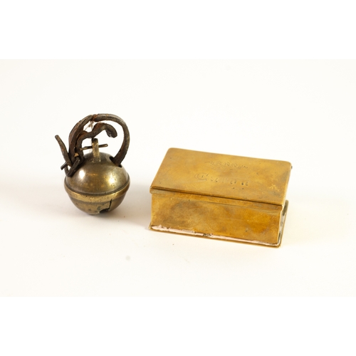 238 - 19TH CENTURY BRASS MATCH BOX, the hinged lid engraved with a coronet over 'Eaton' (Eaton Hall is the... 