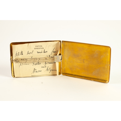 238 - 19TH CENTURY BRASS MATCH BOX, the hinged lid engraved with a coronet over 'Eaton' (Eaton Hall is the... 