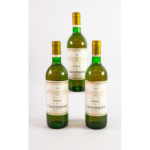 165 - THREE BOTTLES OF GRAVES, CHATEAU DE CALVIMONT WHITE WINE, 1975, (3)