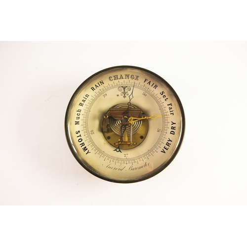 158 - GOOD QUALITY LATE VICTORIAN ANEROID BAROMETER, circular brass case with free-ring suspension, the ex... 