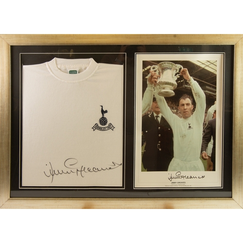 212 - TOTTENHAM HOTSPURS - TWO JIMMY GREAVES SHIRTS, signed, framed, with certificate of authenticity