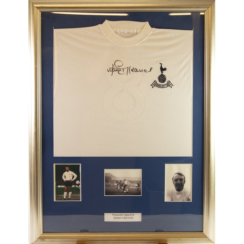 212 - TOTTENHAM HOTSPURS - TWO JIMMY GREAVES SHIRTS, signed, framed, with certificate of authenticity