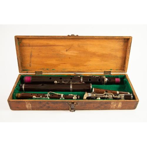 51 - WILLIAM IV PROBABLY ROSEWOOD FOUR PART FLUTE, majority of keys hallmarked London 1831, maker JDG, mo... 