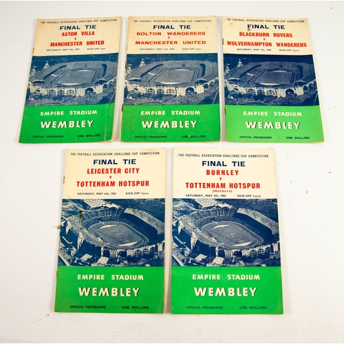 229 - FOOTBALL PROGRAMMES: 5 WEMBLEY FINAL TIES, 1957 Aston Villa v Manchester United, 1958 Bolton v Manch... 