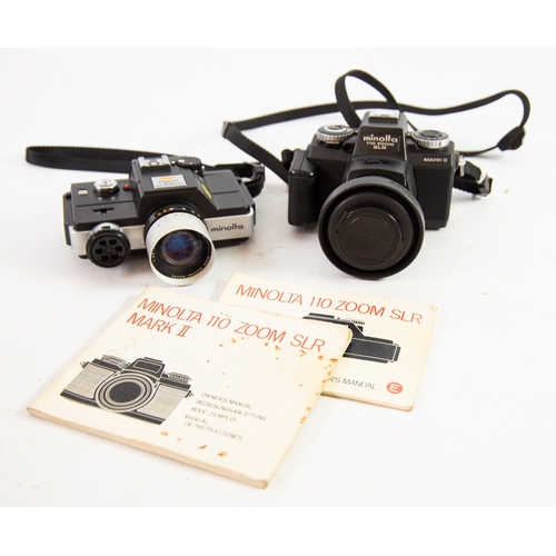 144 - MINOLTA 110 ZOOM SLR CAMERA, together with a MINOLTA 110 ZOOM MARK II SLR CAMERA, both with INSTRUCT... 