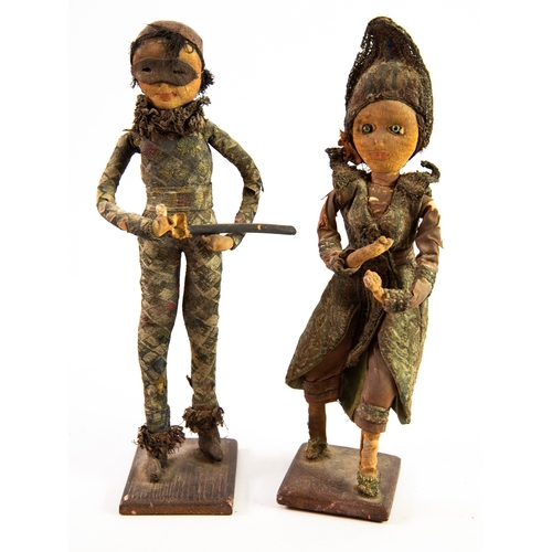 409 - PAIR OF LATE 19th CENTURY, POSSIBLY VENETIAN/ITALIAN, COSTUME DOLLS, HARLEQUIN & COLUMBINE, each... 