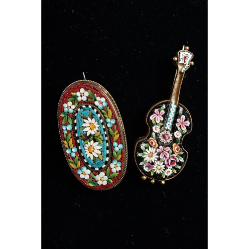 459 - ITALIAN EARLY 20TH CENTURY OVAL FLORAL MICRO MOSAIC BROOCH, the gilt metal back marked 'Silver', 1 3... 