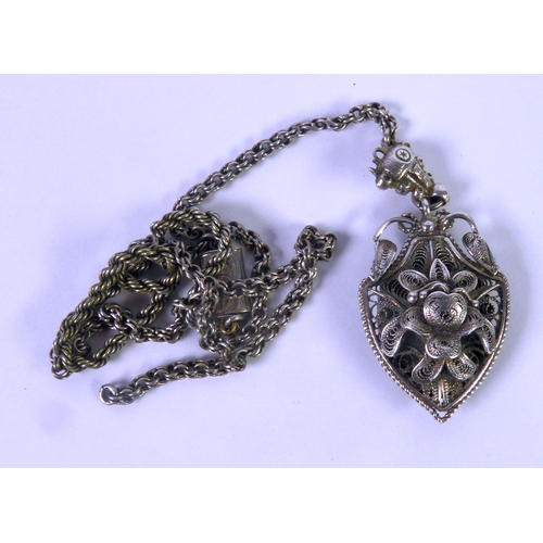 497 - VICTORIAN SILVER ROPE CHAIN NECKLACE, 16in (41cm) long and the SILVER FILIGREE PENDANT with overlaid... 