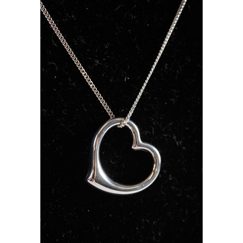 499 - 9ct WHITE GOLD FINE CHAIN NECKLACE with openwork heart shaped slide/pendant, 18in (46cm) long, 2.2gm... 