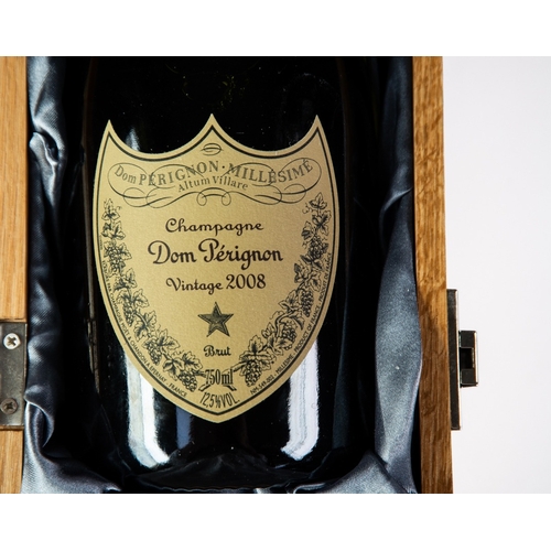 169 - DOM PERIGNON CHAMPAGNE, brut, 2008, one 75cl bottle in blue silky fabric lined, light oak, presentat... 