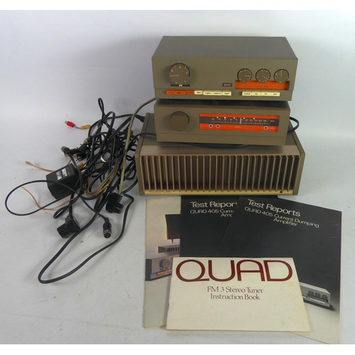 56 - QUAD AMP: Quad 33 Contol Unit 405 Current Dumping Amplifier and Quad FM3 radio tuner (complete with ... 