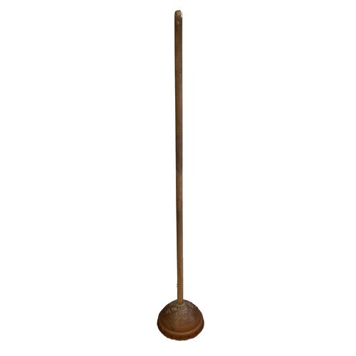 342 - VINTAGE COPPER POSSER WITH WOODEN HANDLE, 49 ½” (125.7cm) long