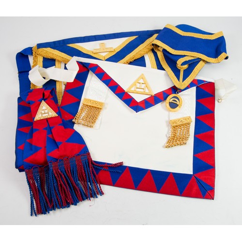 121 - MASONIC REGALIA: Two ceremonial sashes and aprons for the Hertfordshire Masonic Lodge; also with oth... 