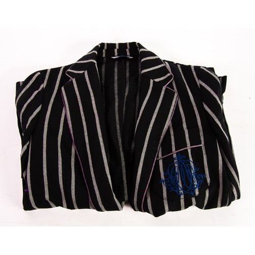 445 - VIVIENNE WESTWOOD: 'Man' range single breasted broad chalk stripe charcoal grey wool jacket, marked ... 