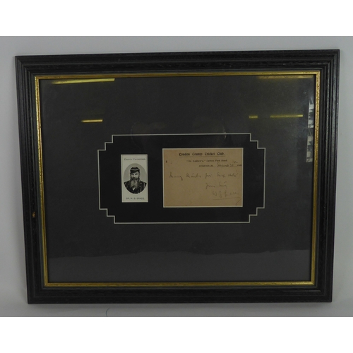 237A - W.G. GRACE SIGNED CARD from London County Cricket Club, dated August 31 1901, including hand-written... 