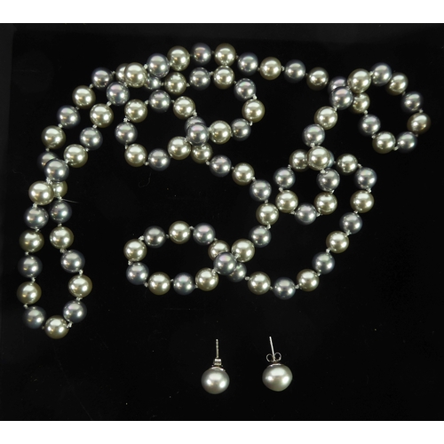 483 - ATELIER St GERMAIN, PARIS, MODERN BLACK CULTURED PEARL NECKLACE, 34” (86.3cm) long, together with th... 