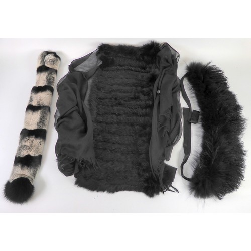 422B - BLACK AND WHITE RACOON FUR COLLAR, 26” (66cm) long, together with a ‘TWINSET’, ITALIAN BLACK ASIATIC... 